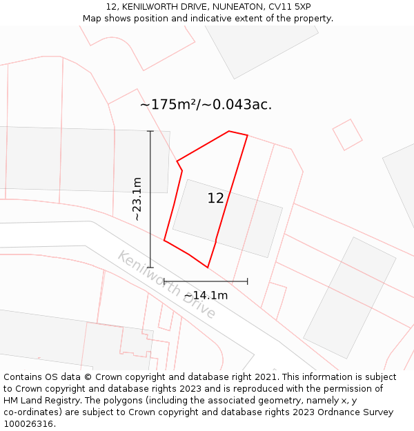 12, KENILWORTH DRIVE, NUNEATON, CV11 5XP: Plot and title map