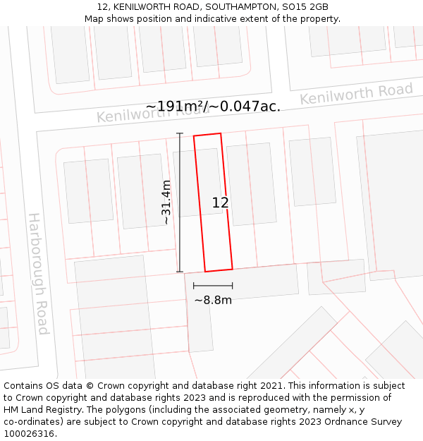 12, KENILWORTH ROAD, SOUTHAMPTON, SO15 2GB: Plot and title map