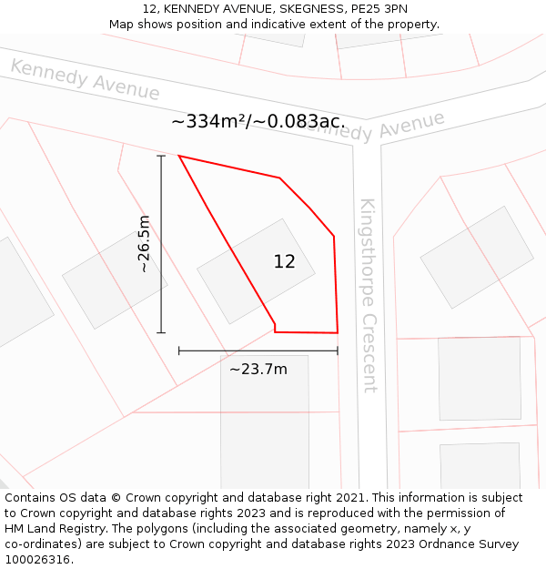 12, KENNEDY AVENUE, SKEGNESS, PE25 3PN: Plot and title map