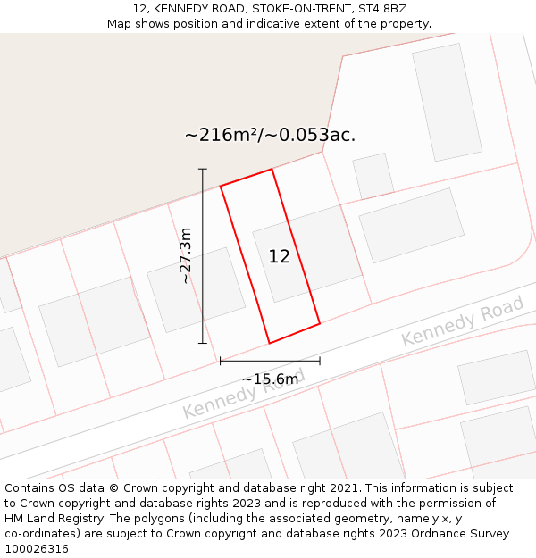 12, KENNEDY ROAD, STOKE-ON-TRENT, ST4 8BZ: Plot and title map