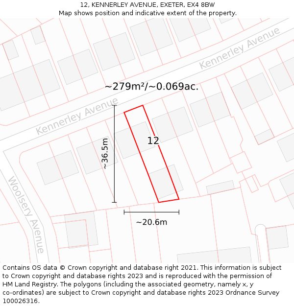12, KENNERLEY AVENUE, EXETER, EX4 8BW: Plot and title map