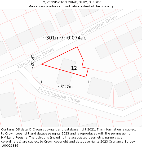 12, KENSINGTON DRIVE, BURY, BL8 2DE: Plot and title map