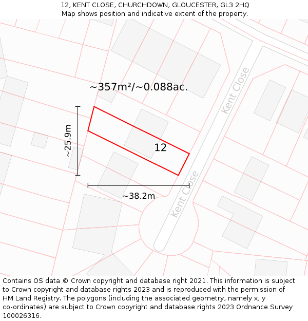 12, KENT CLOSE, CHURCHDOWN, GLOUCESTER, GL3 2HQ: Plot and title map