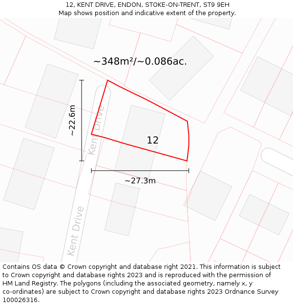 12, KENT DRIVE, ENDON, STOKE-ON-TRENT, ST9 9EH: Plot and title map