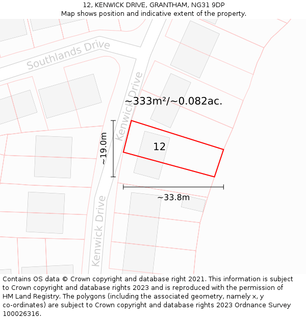 12, KENWICK DRIVE, GRANTHAM, NG31 9DP: Plot and title map