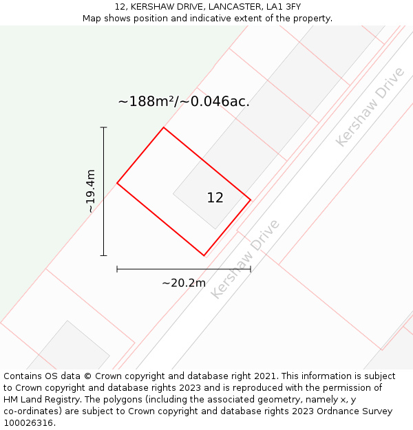 12, KERSHAW DRIVE, LANCASTER, LA1 3FY: Plot and title map