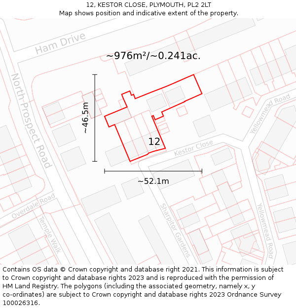 12, KESTOR CLOSE, PLYMOUTH, PL2 2LT: Plot and title map