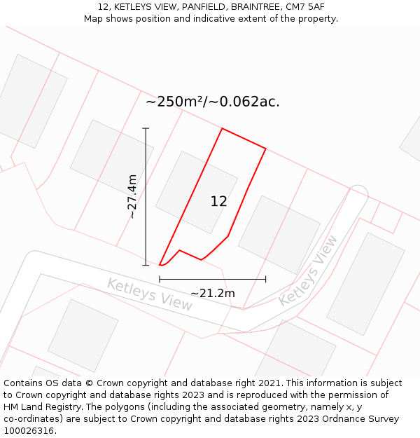 12, KETLEYS VIEW, PANFIELD, BRAINTREE, CM7 5AF: Plot and title map