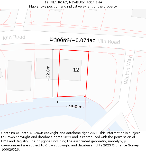12, KILN ROAD, NEWBURY, RG14 2HA: Plot and title map