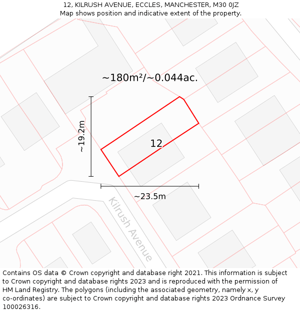 12, KILRUSH AVENUE, ECCLES, MANCHESTER, M30 0JZ: Plot and title map