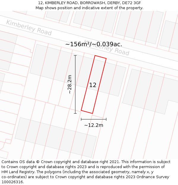 12, KIMBERLEY ROAD, BORROWASH, DERBY, DE72 3GF: Plot and title map