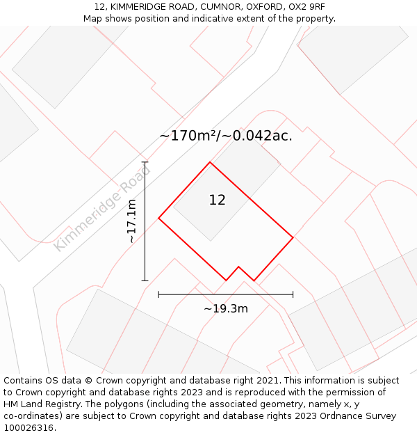 12, KIMMERIDGE ROAD, CUMNOR, OXFORD, OX2 9RF: Plot and title map