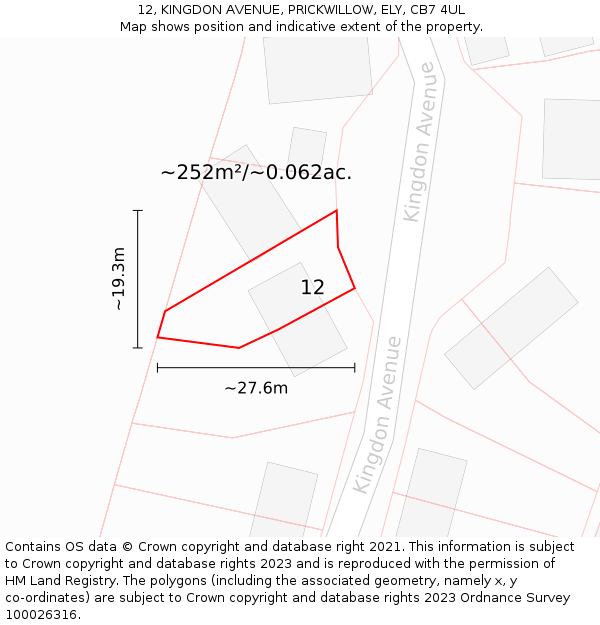 12, KINGDON AVENUE, PRICKWILLOW, ELY, CB7 4UL: Plot and title map