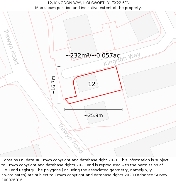 12, KINGDON WAY, HOLSWORTHY, EX22 6FN: Plot and title map