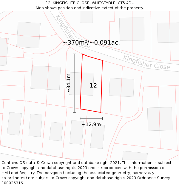 12, KINGFISHER CLOSE, WHITSTABLE, CT5 4DU: Plot and title map