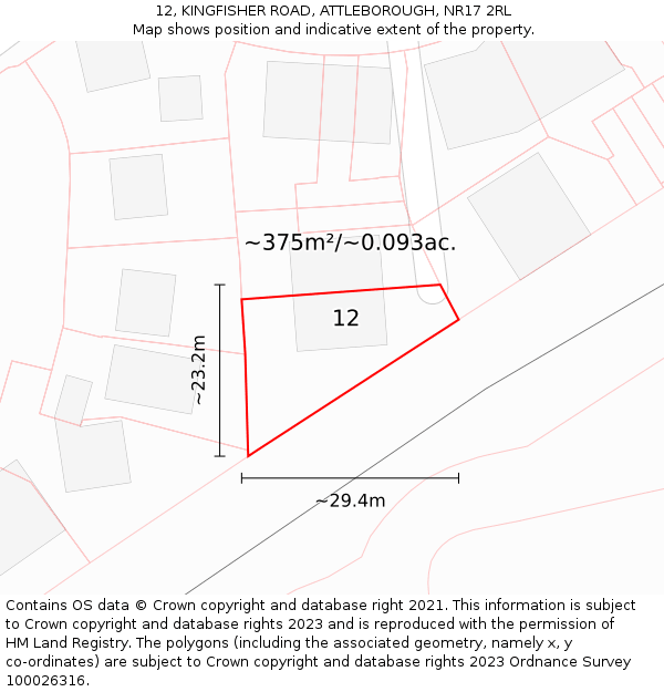 12, KINGFISHER ROAD, ATTLEBOROUGH, NR17 2RL: Plot and title map