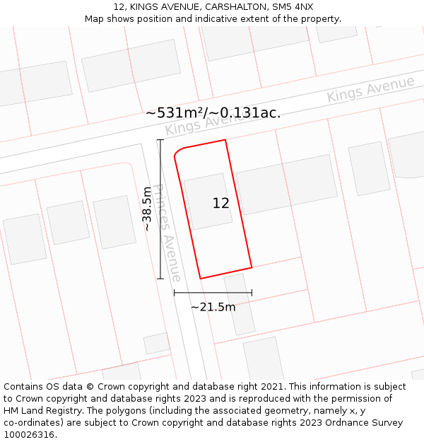 12, KINGS AVENUE, CARSHALTON, SM5 4NX: Plot and title map