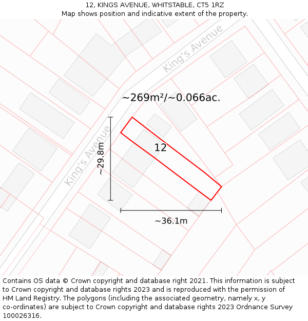 12, KINGS AVENUE, WHITSTABLE, CT5 1RZ: Plot and title map