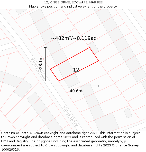12, KINGS DRIVE, EDGWARE, HA8 8EE: Plot and title map