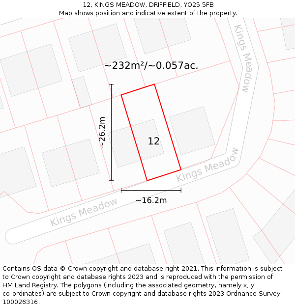 12, KINGS MEADOW, DRIFFIELD, YO25 5FB: Plot and title map