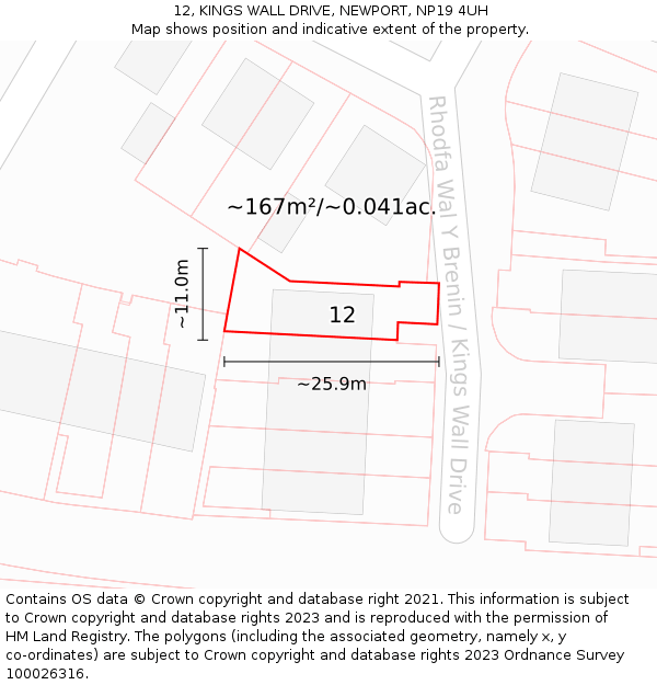 12, KINGS WALL DRIVE, NEWPORT, NP19 4UH: Plot and title map