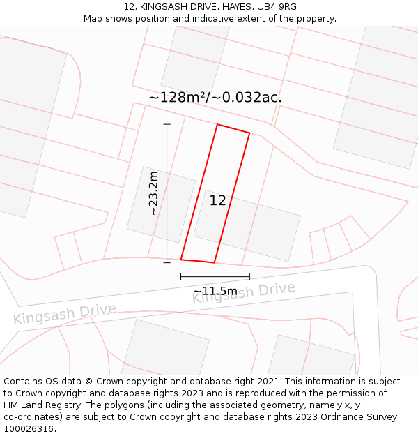 12, KINGSASH DRIVE, HAYES, UB4 9RG: Plot and title map