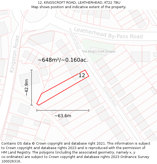 12, KINGSCROFT ROAD, LEATHERHEAD, KT22 7BU: Plot and title map