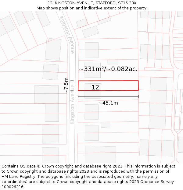12, KINGSTON AVENUE, STAFFORD, ST16 3RX: Plot and title map