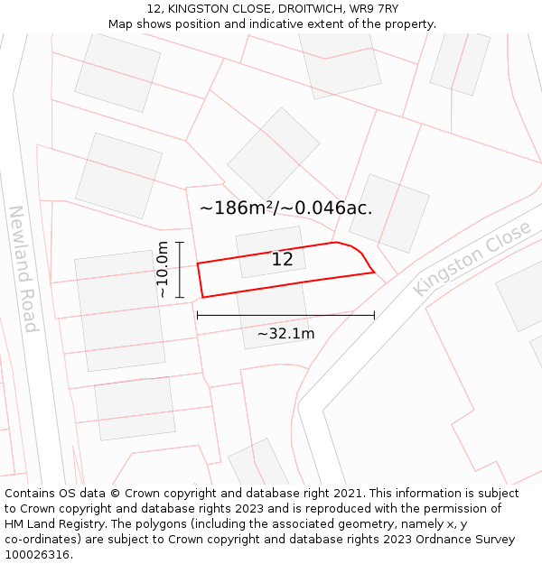 12, KINGSTON CLOSE, DROITWICH, WR9 7RY: Plot and title map