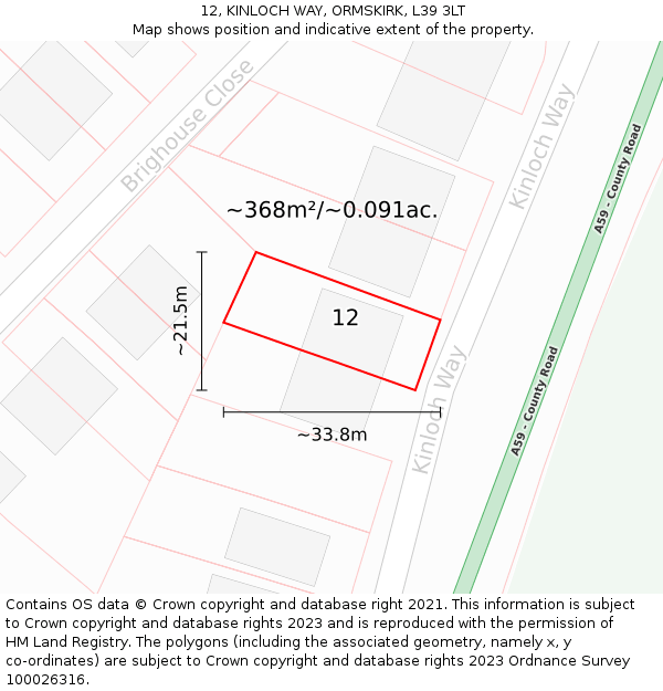 12, KINLOCH WAY, ORMSKIRK, L39 3LT: Plot and title map