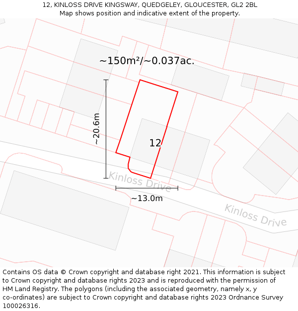 12, KINLOSS DRIVE KINGSWAY, QUEDGELEY, GLOUCESTER, GL2 2BL: Plot and title map