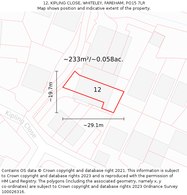 12, KIPLING CLOSE, WHITELEY, FAREHAM, PO15 7LR: Plot and title map