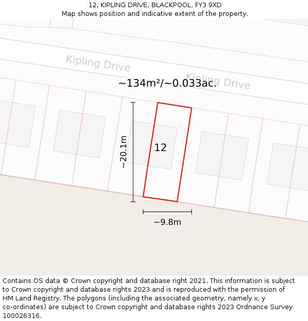 12, KIPLING DRIVE, BLACKPOOL, FY3 9XD: Plot and title map