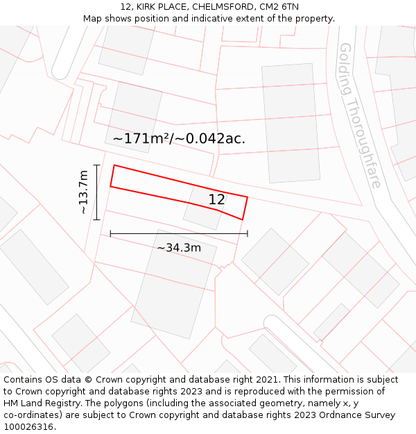 12, KIRK PLACE, CHELMSFORD, CM2 6TN: Plot and title map