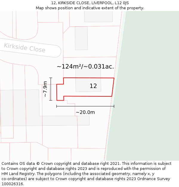 12, KIRKSIDE CLOSE, LIVERPOOL, L12 0JS: Plot and title map