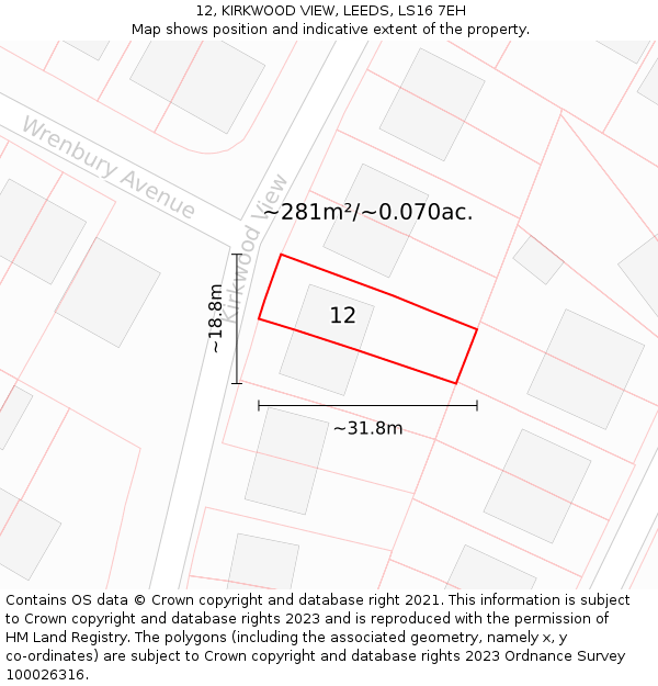 12, KIRKWOOD VIEW, LEEDS, LS16 7EH: Plot and title map