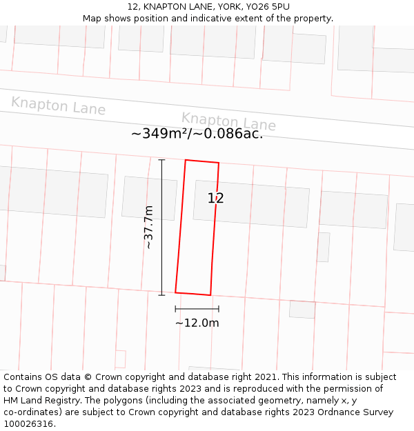 12, KNAPTON LANE, YORK, YO26 5PU: Plot and title map