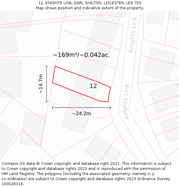 12, KNIGHTS LINK, EARL SHILTON, LEICESTER, LE9 7EX: Plot and title map
