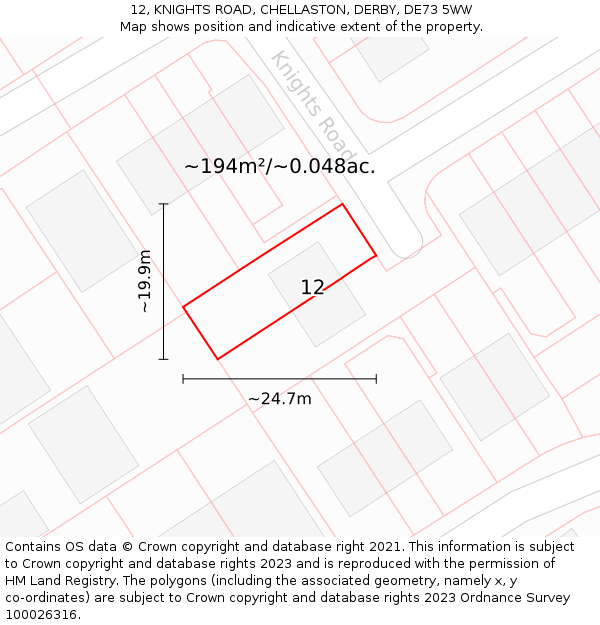 12, KNIGHTS ROAD, CHELLASTON, DERBY, DE73 5WW: Plot and title map