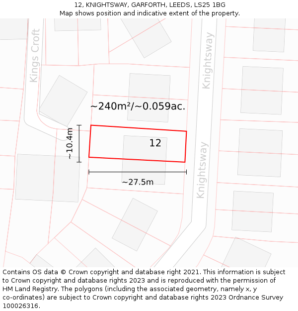 12, KNIGHTSWAY, GARFORTH, LEEDS, LS25 1BG: Plot and title map