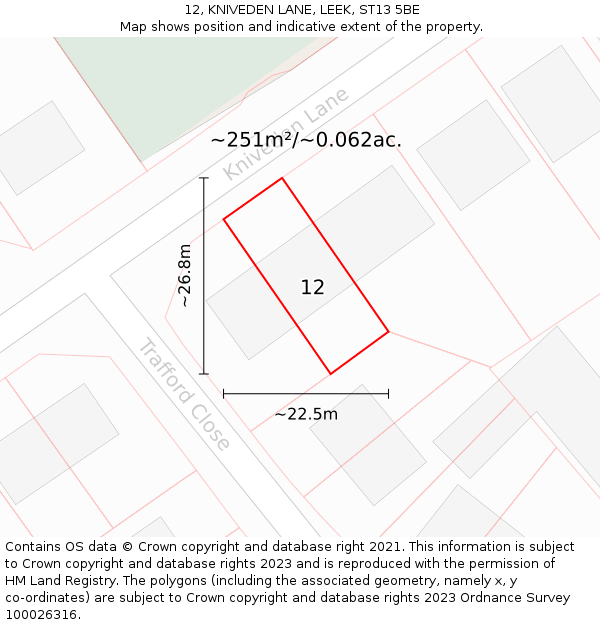 12, KNIVEDEN LANE, LEEK, ST13 5BE: Plot and title map
