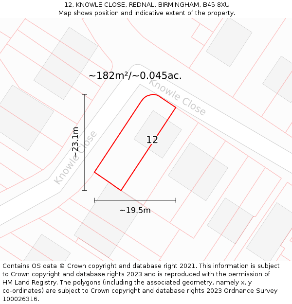 12, KNOWLE CLOSE, REDNAL, BIRMINGHAM, B45 8XU: Plot and title map