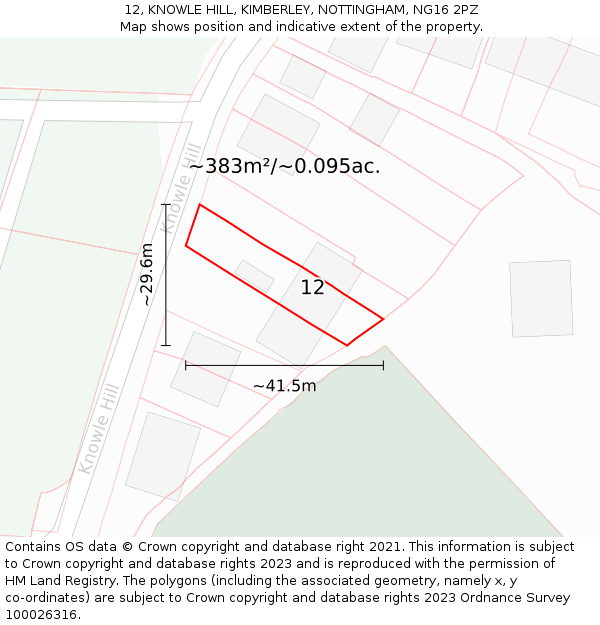 12, KNOWLE HILL, KIMBERLEY, NOTTINGHAM, NG16 2PZ: Plot and title map