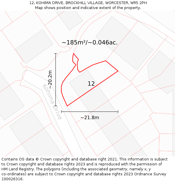 12, KOHIMA DRIVE, BROCKHILL VILLAGE, WORCESTER, WR5 2PH: Plot and title map