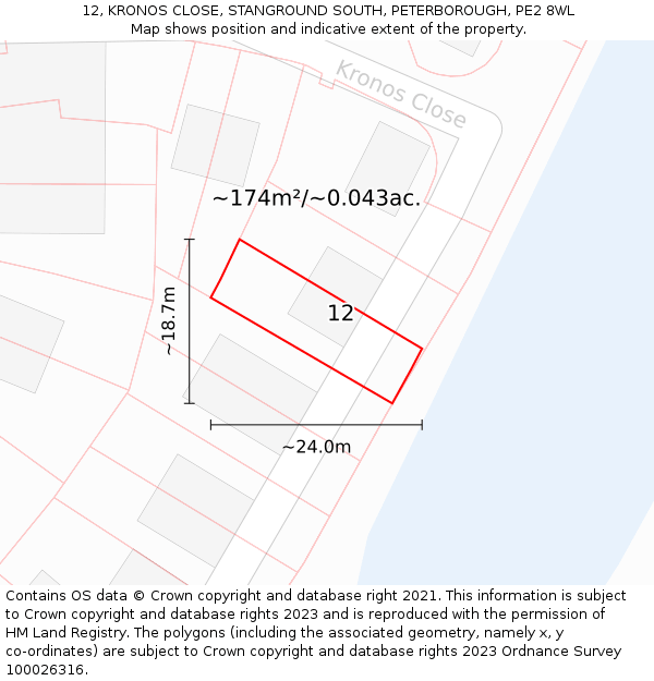 12, KRONOS CLOSE, STANGROUND SOUTH, PETERBOROUGH, PE2 8WL: Plot and title map