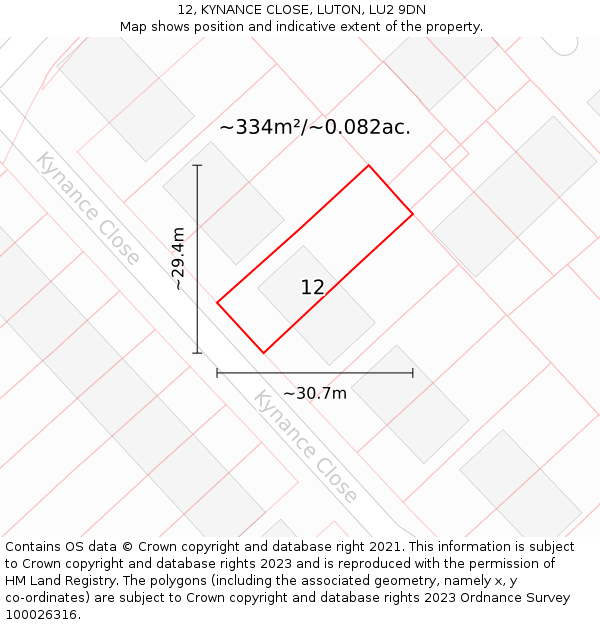 12, KYNANCE CLOSE, LUTON, LU2 9DN: Plot and title map