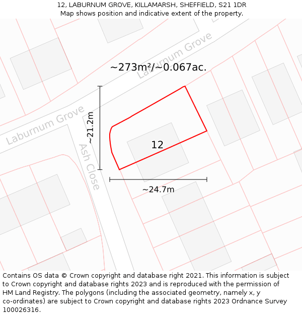 12, LABURNUM GROVE, KILLAMARSH, SHEFFIELD, S21 1DR: Plot and title map