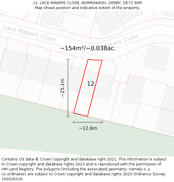 12, LACE MAKERS CLOSE, BORROWASH, DERBY, DE72 3WR: Plot and title map
