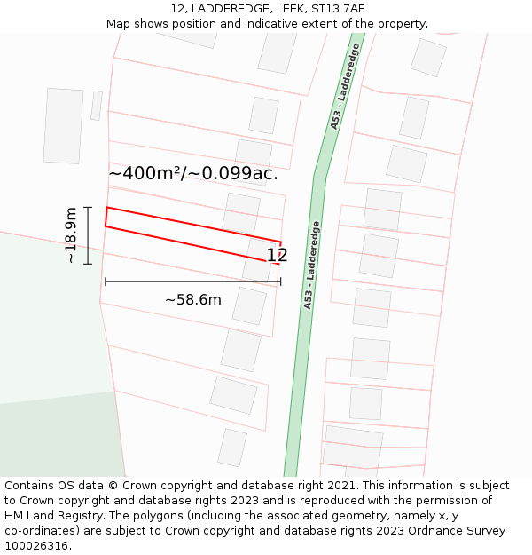 12, LADDEREDGE, LEEK, ST13 7AE: Plot and title map