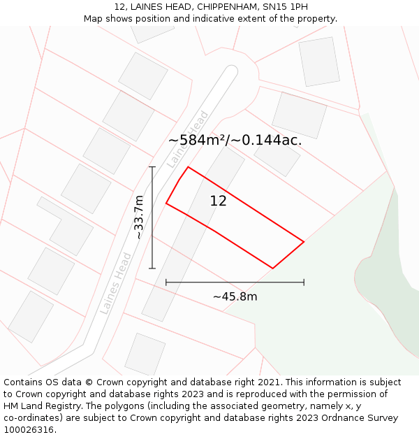 12, LAINES HEAD, CHIPPENHAM, SN15 1PH: Plot and title map